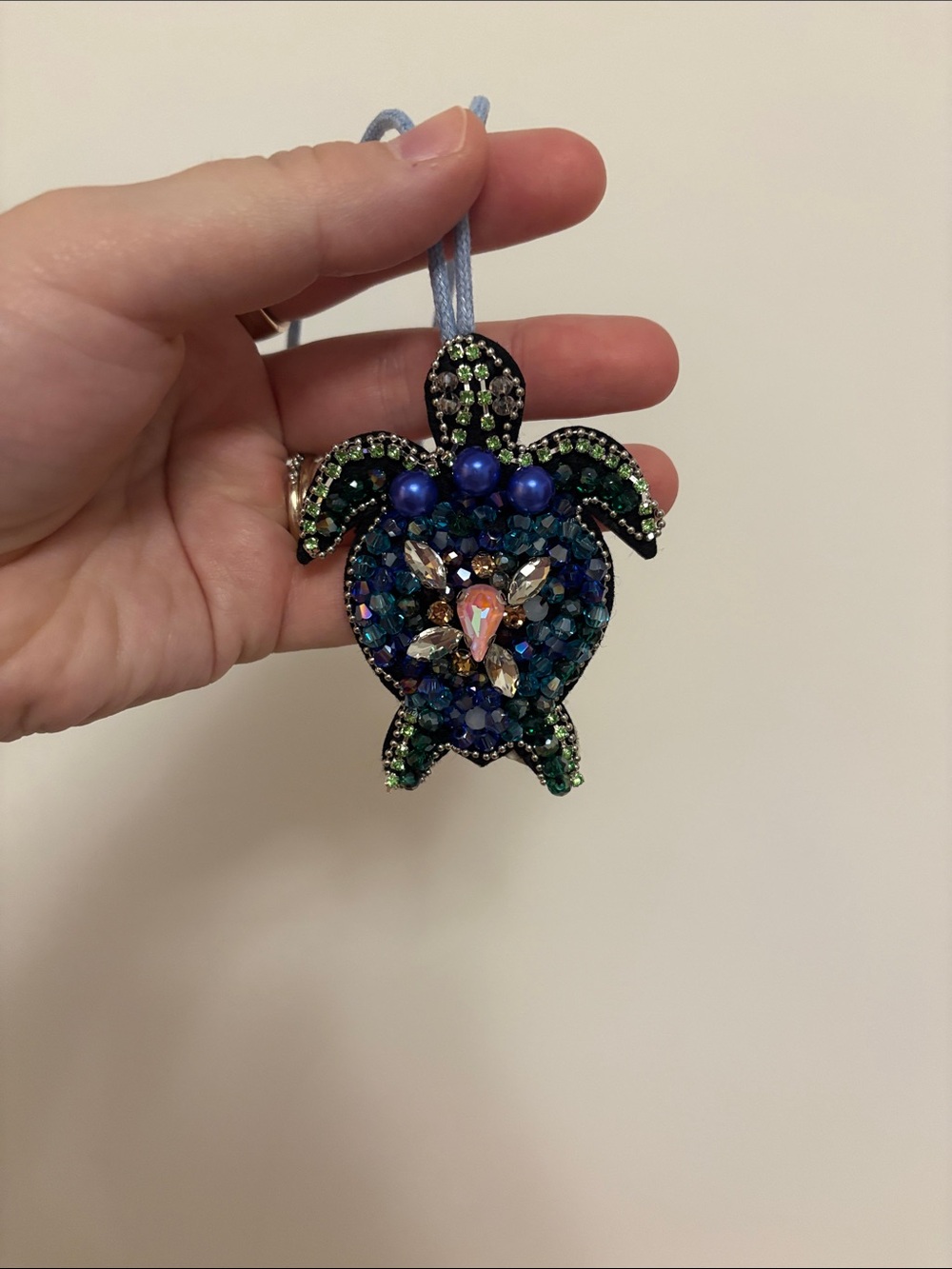 Beaded Turtle Bag Charm— Blue & Green
